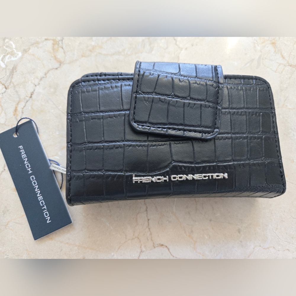 French Connection Black Croc-Embossed Wallet